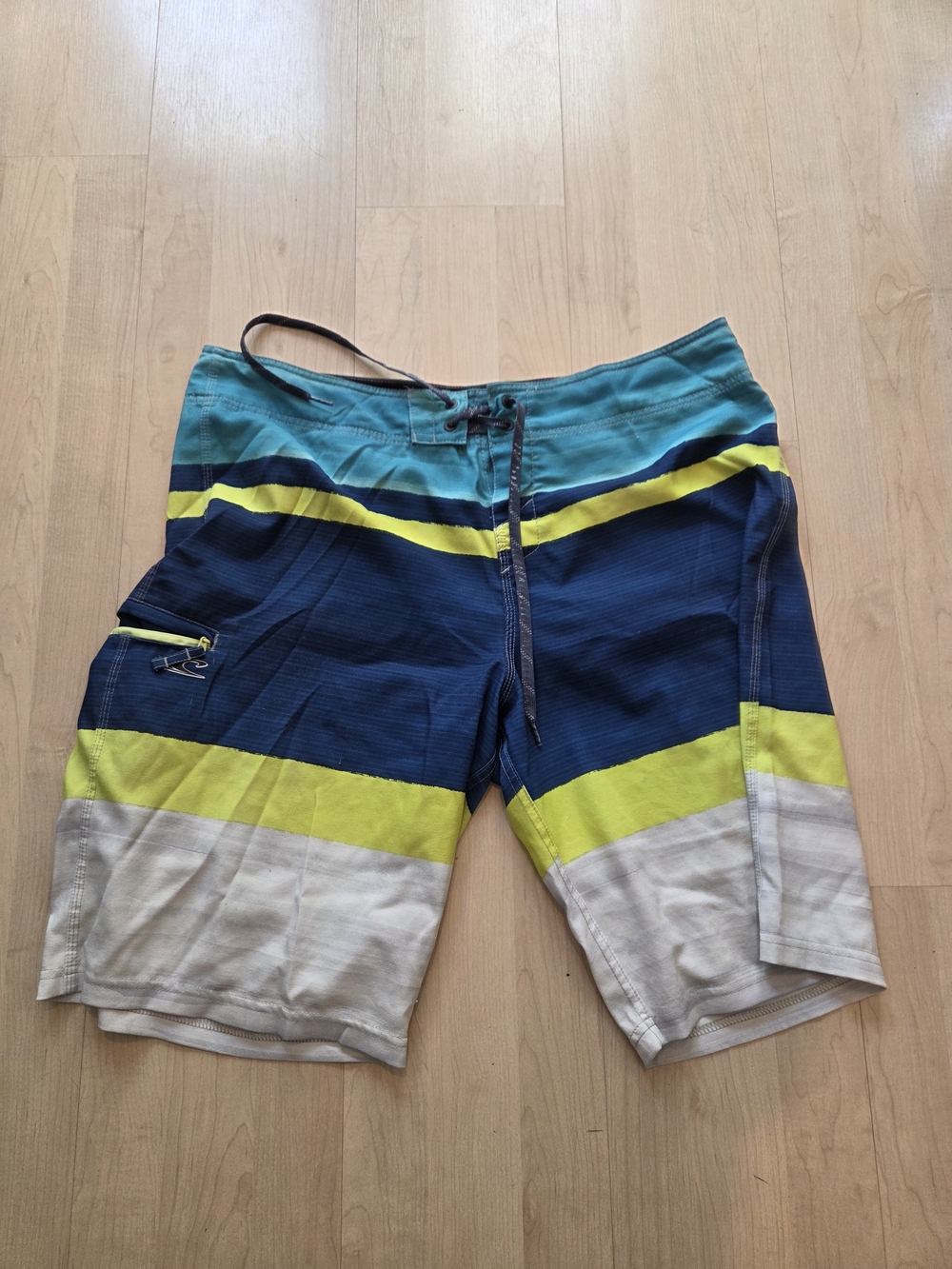 O'Neill Men's Teal, Navy & Yellow Striped Board Shorts